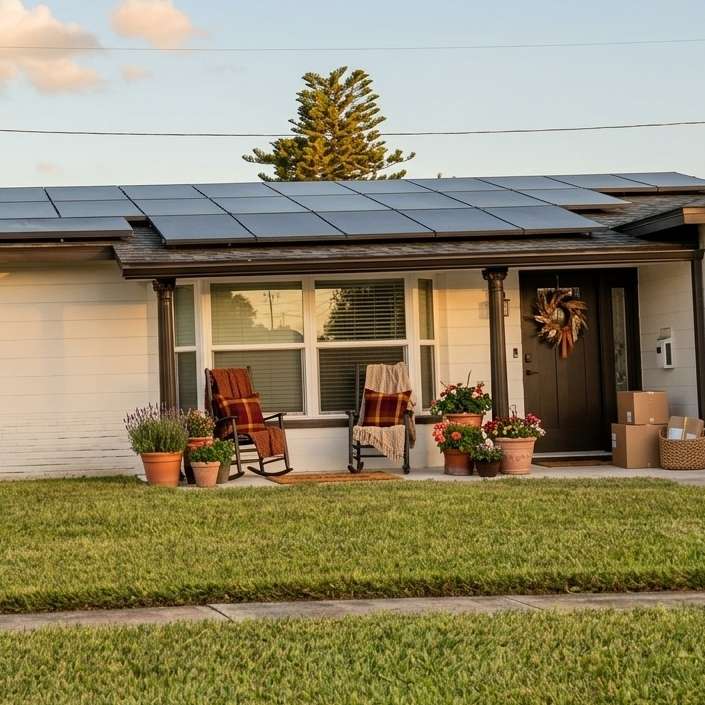 House with solar panels in St Petersburg, FL
